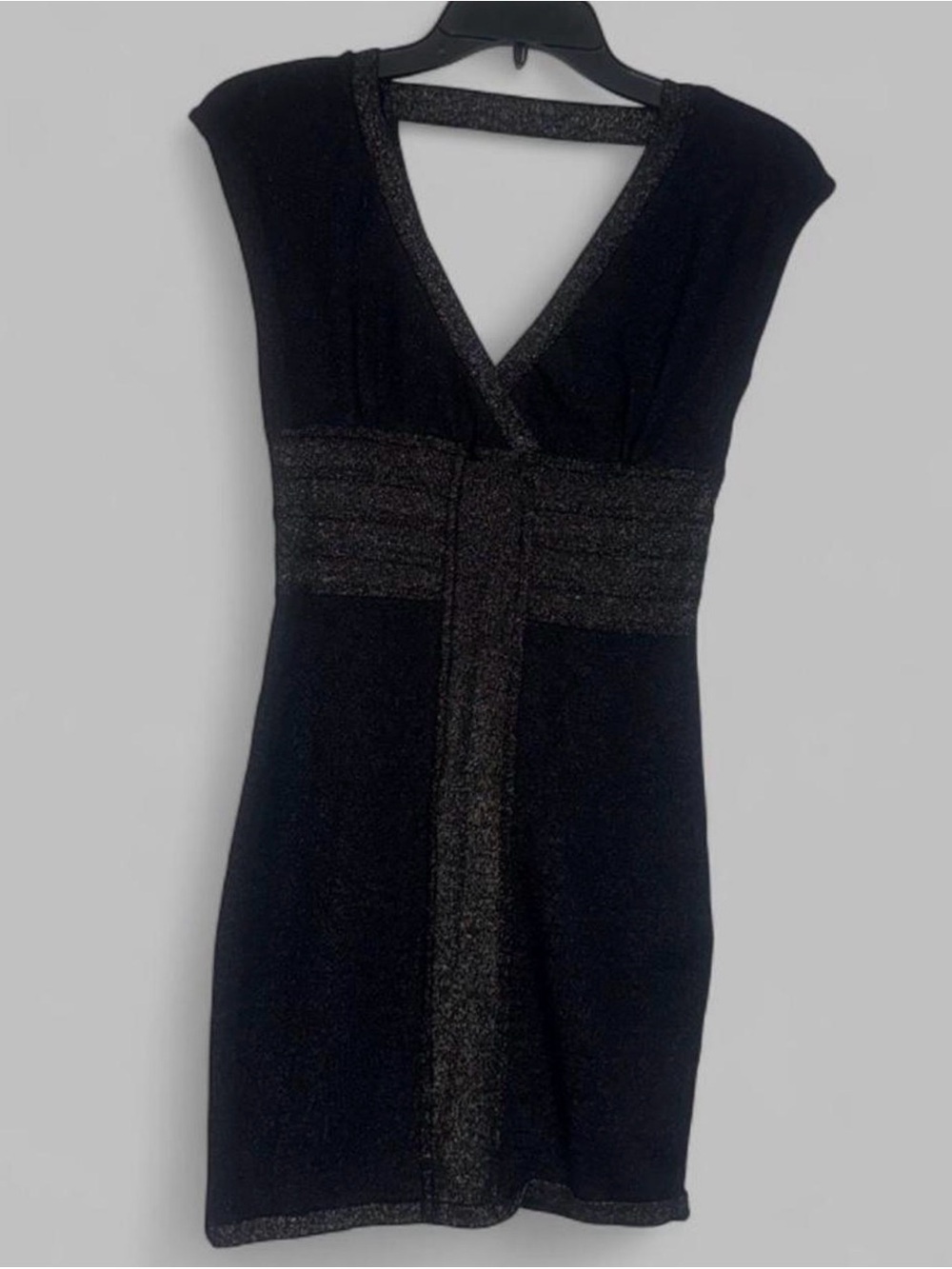 Classic Black V-Neck Cocktail Dress with Metallic Trim
